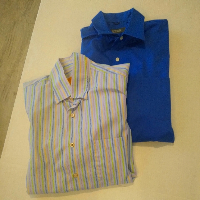 Lot Of 2 Men's Robert Talbott Blue Stripes & Kenneth Cole Blue Shirts Size Large